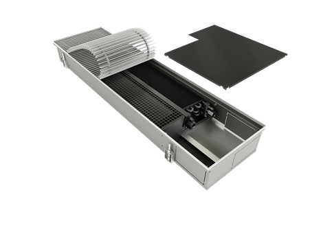FRC trench heater with  lamellar exchanger and fan, heating and cooling, dry areas